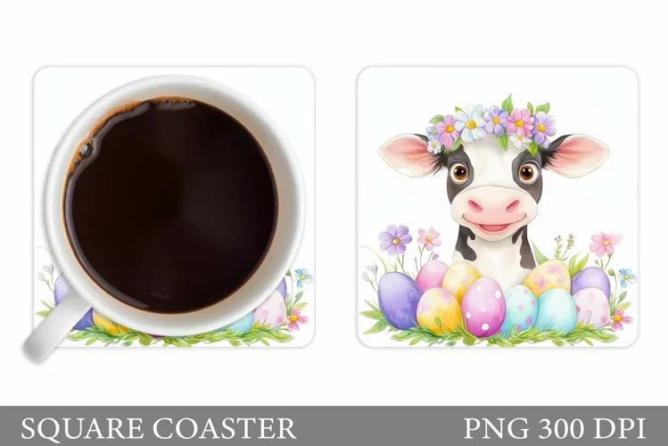 Easter Cow Coaster Design. Easter Coaster Sublimation