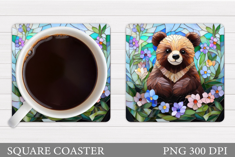 Bear Coaster Sublimation. Bear Flowers Coaster Design