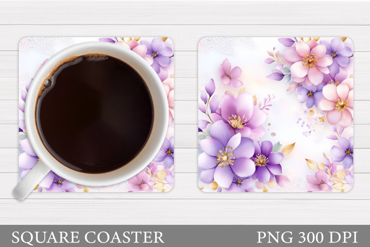 Flowers Square Coaster Sublimation. Flowers Coaster Design