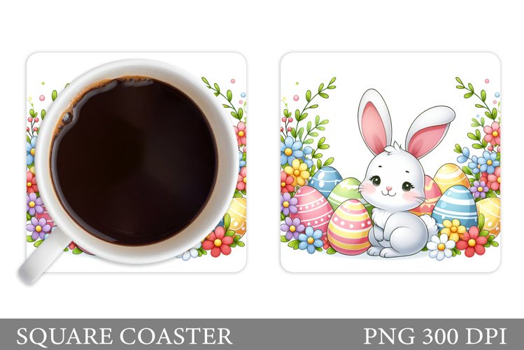Easter Bunny Coaster. Easter Square Coaster Sublimation example image 1