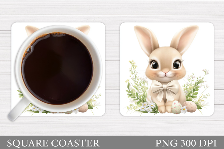 Cute Bunny Coaster. Bunny Flowers Coaster Sublimation