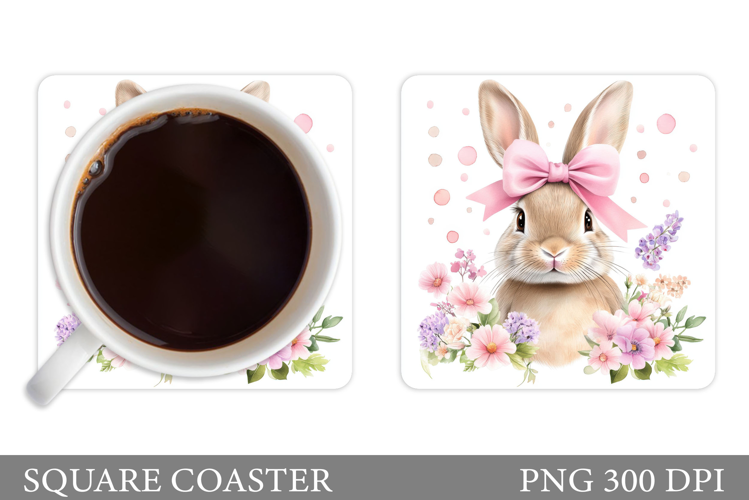 Cute Bunny Coaster. Bunny Flowers Coaster Sublimation