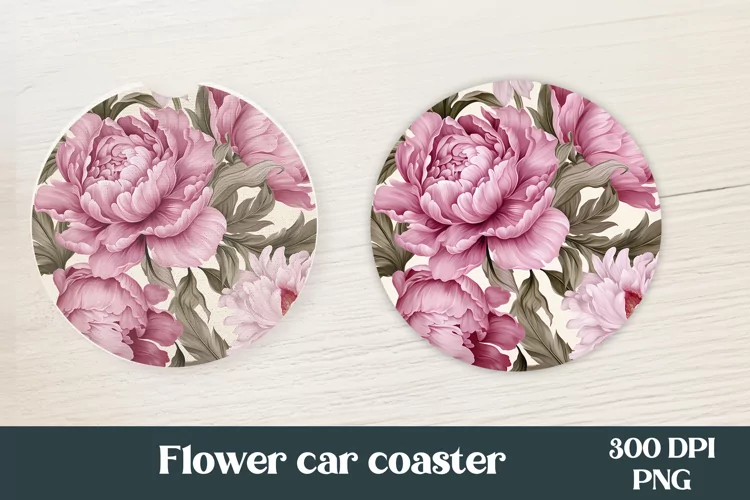Peony car coaster sublimation | Flower coaster design