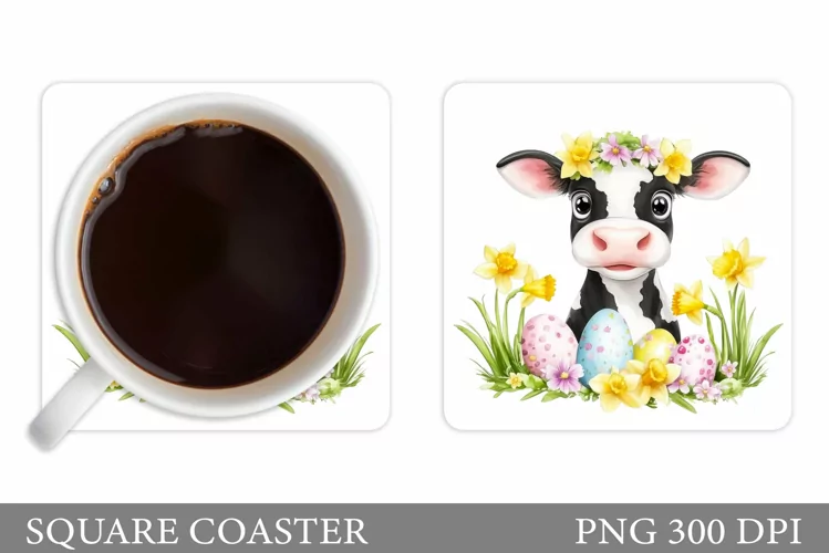 Easter Cow Coaster Design. Easter Coaster Sublimation