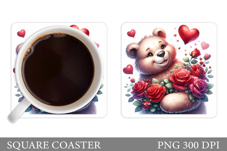 Valentines Bear Coaster. Valentines Coaster Sublimation example image 1