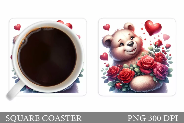 Valentines Bear Coaster. Valentines Coaster Sublimation