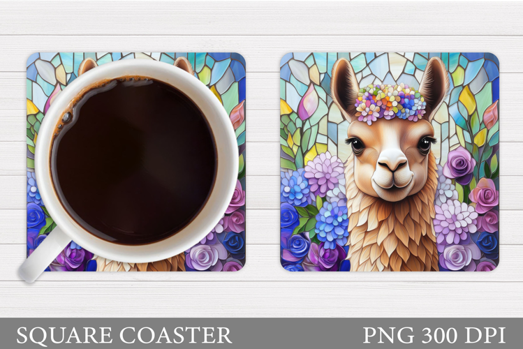 Cute Lama Coaster Design. Lama Flowers Coaster Sublimation