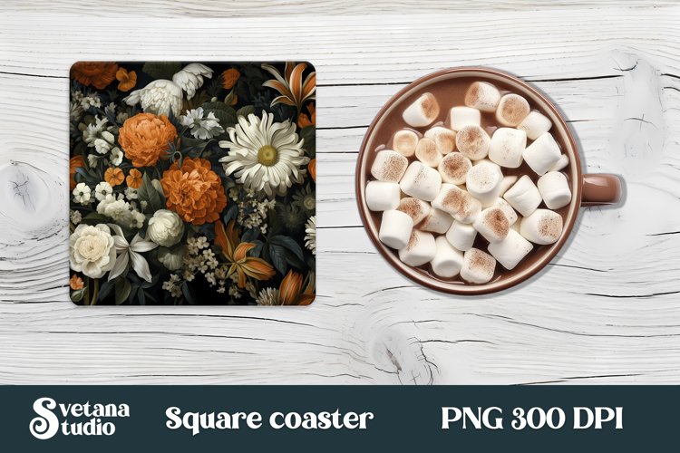 Flower square coaster PNG | Orang flower coaster PNG