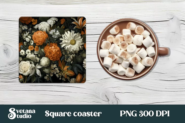 Flower square coaster PNG | Orang flower coaster PNG