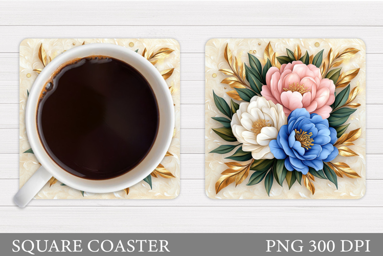 Flowers Coaster Sublimation. Floral Coaster Design