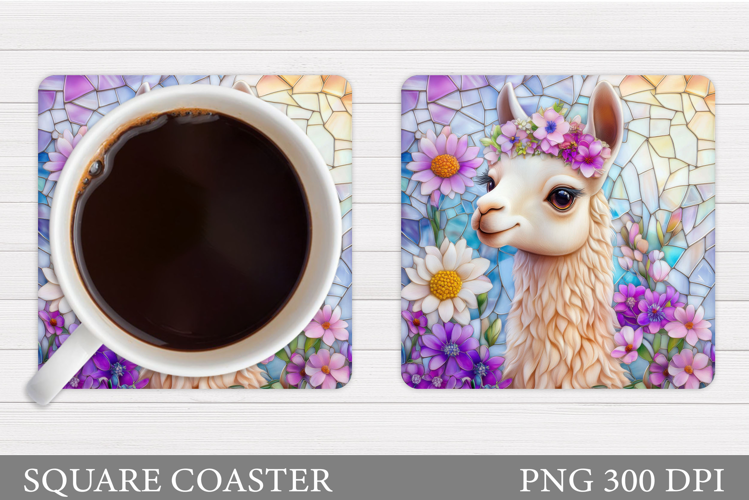 Cute Lama Coaster Design. Lama Flowers Coaster Sublimation