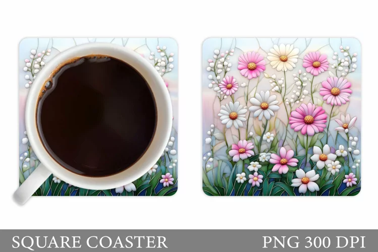 Wildflowers Coaster Design. Flowers Coaster Sublimation