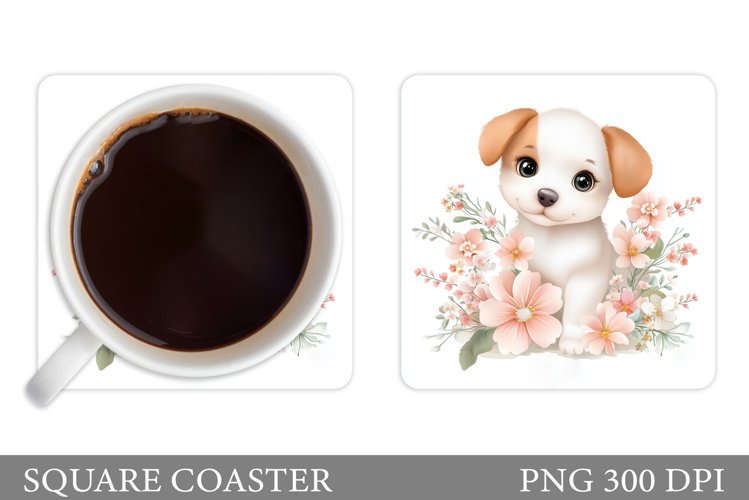 Cute Dog Coaster Design. Dog Flowers Coaster Sublimation