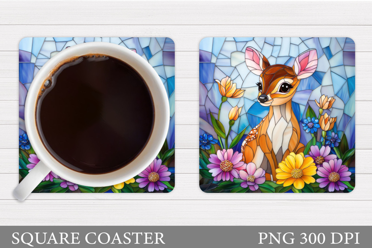 Cute Deer Coaster Sublimation. Deer Flowers Coaster Design