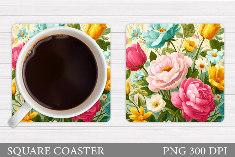 Flowers Coaster Sublimation. Floral Coaster Design