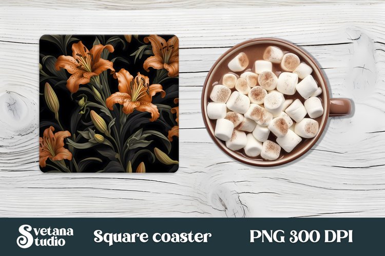 Flower lilies square coaster sublimation | Flower coaster