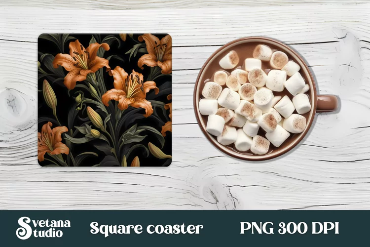 Flower lilies square coaster sublimation | Flower coaster