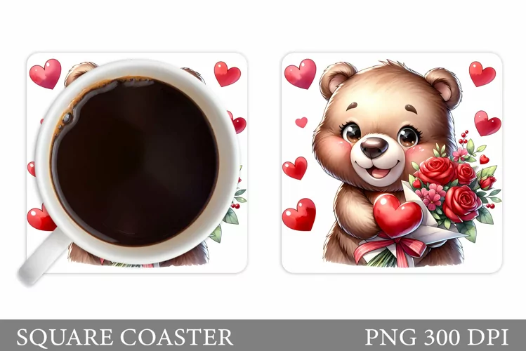 Valentines Bear Coaster. Valentines Coaster Sublimation