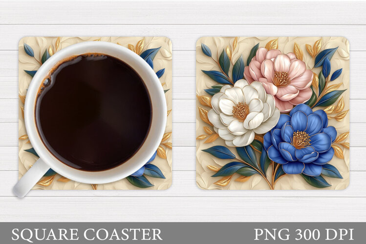 Flowers Coaster Sublimation. Floral Coaster Design example image 1