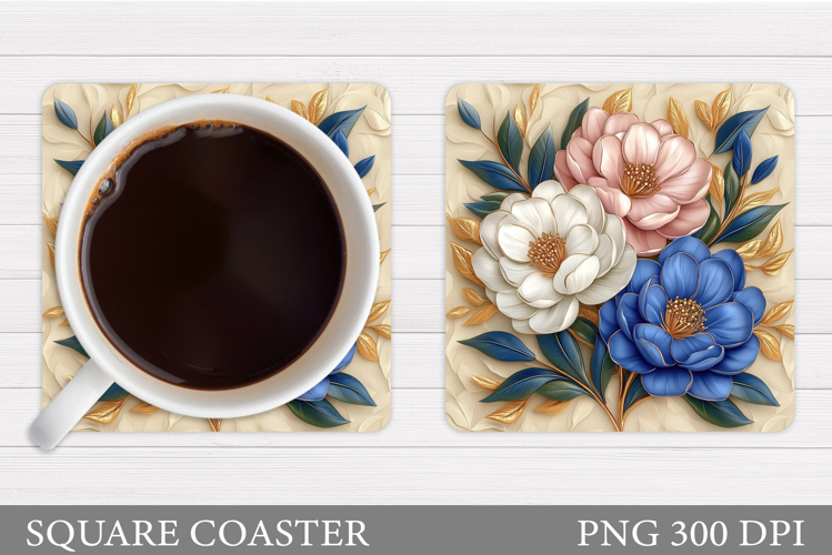 Flowers Coaster Sublimation. Floral Coaster Design
