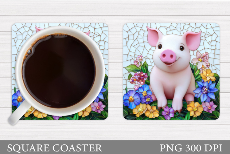 Cute Pig Coaster Design. Pig Flowers Coaster Sublimation