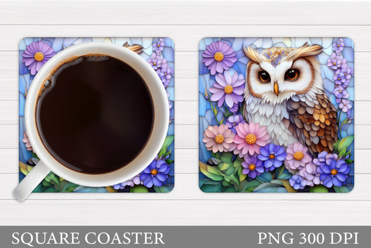 Owl Coaster Design. Owl Flowers Coaster Sublimation example image 1