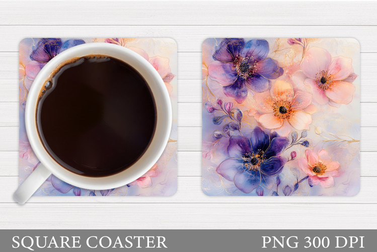 Flowers Square Coaster Sublimation. Flowers Coaster Design
