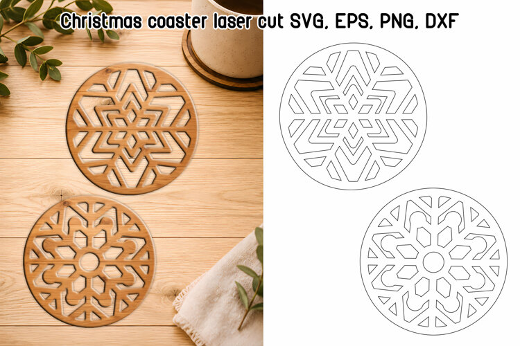 Christmas Coaster Laser Cut SVG | Christmas Snowflake SVG example image 1