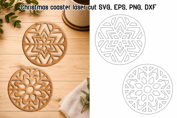 Christmas Coaster Laser Cut SVG | Christmas Snowflake SVG