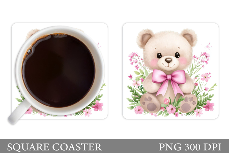 Bear Coaster Sublimation. Bear Flowers Coaster Design