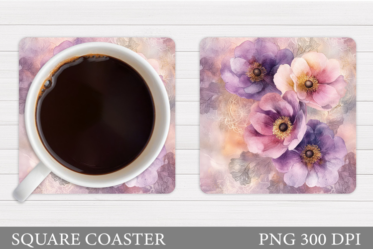 Flowers Square Coaster Sublimation. Flowers Coaster Design