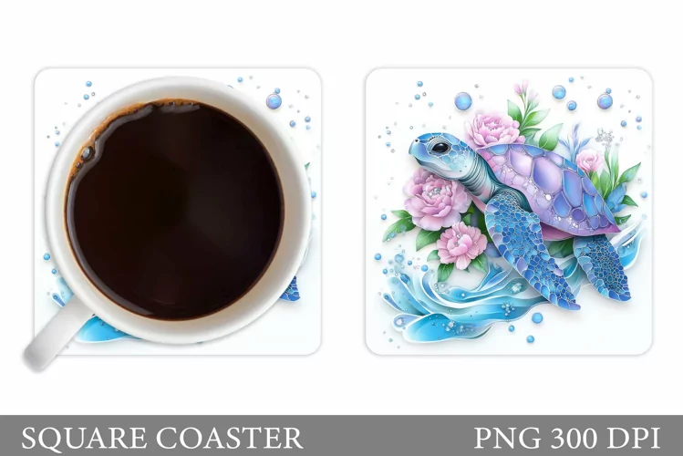 Turtle Square Coaster Design. Sea Turtle Coaster Sublimation