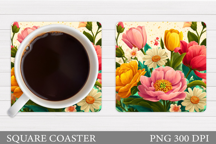 Flowers Coaster Sublimation. Floral Coaster Design