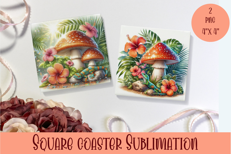 Fairy mushroom house Coaster Sublimation | flowers