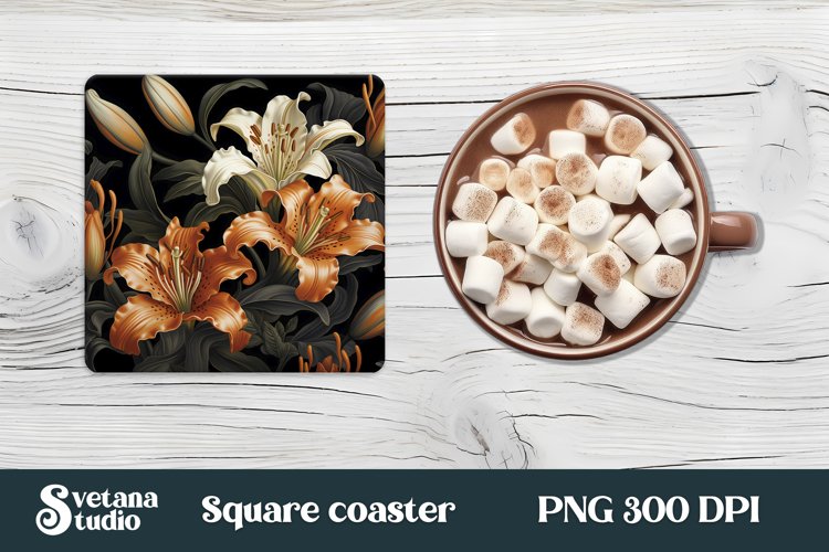 Flower lilies square coaster PNG | Flower coaster 