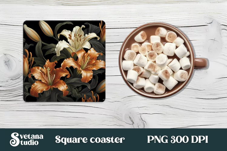 Flower lilies square coaster PNG | Flower coaster