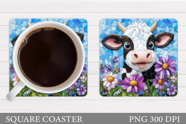 Cow Coaster Sublimation. Cow Flowers Coaster Design