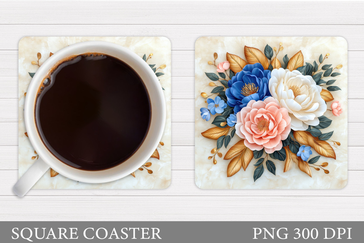 Flowers Coaster Sublimation. Floral Coaster Design