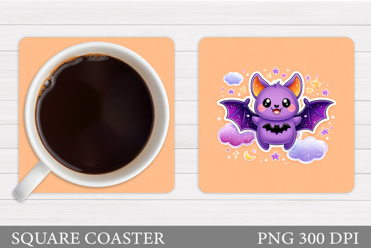 Cute Bat Coaster Sublimation. Halloween Coaster Design