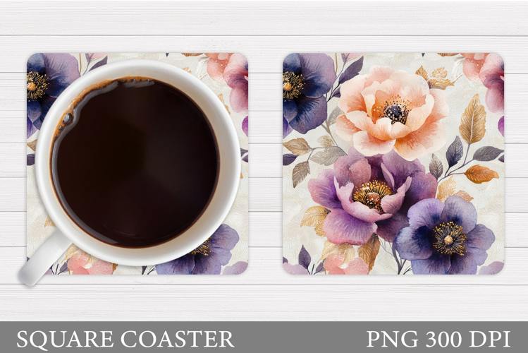 Flowers Coaster Sublimation. Floral Coaster Design