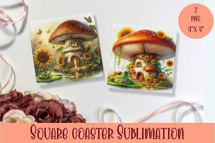 Fairy mushroom house Coaster Sublimation | flowers
