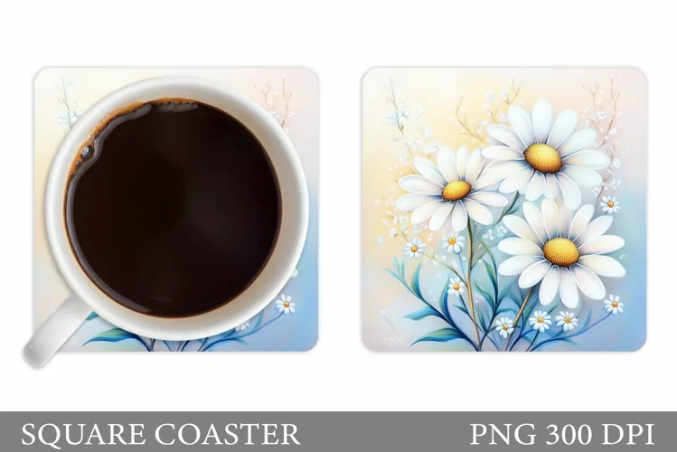 Daisy Flowers Coaster Design. Flowers Sublimation