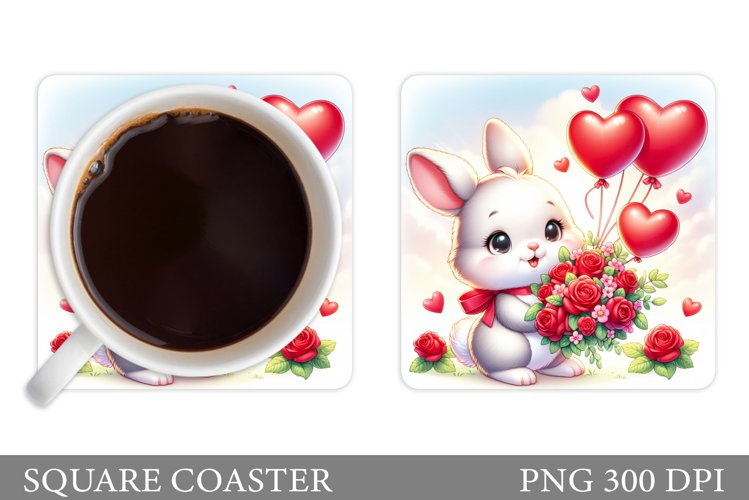 Valentines Bunny Coaster. Cute Bunny Coaster Sublimation