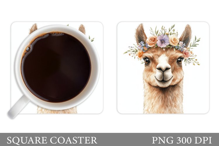 Cute Lama Coaster Design. Lama Flowers Coaster Sublimation