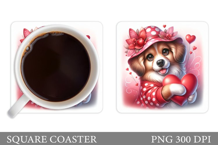 Valentines Dog Coaster. Cute Dog Coaster Sublimation example image 1