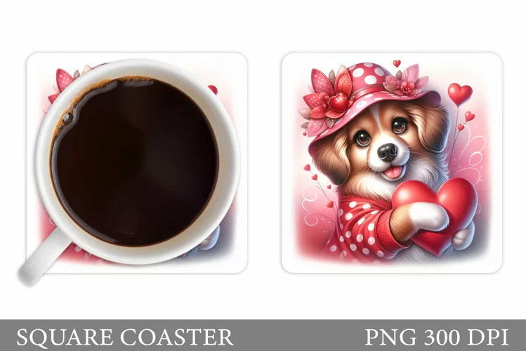 Valentines Dog Coaster. Cute Dog Coaster Sublimation