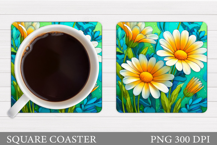 Daisy Flowers Coaster Design. Flowers Sublimation