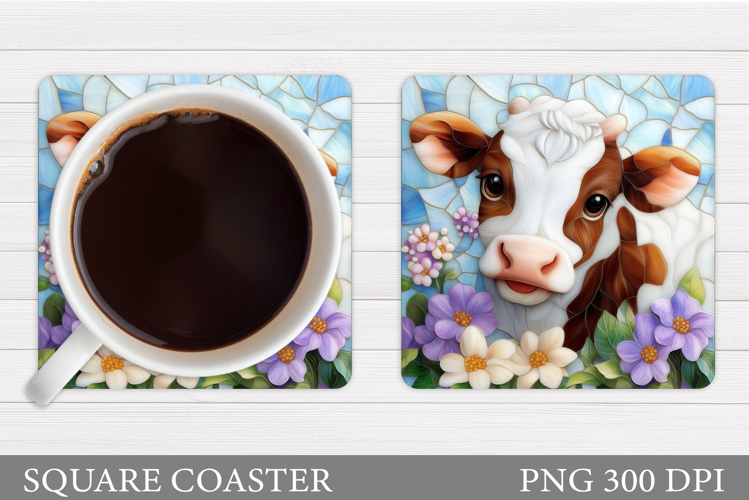 Cute Cow Coaster Design. Cow Flowers Coaster Sublimation