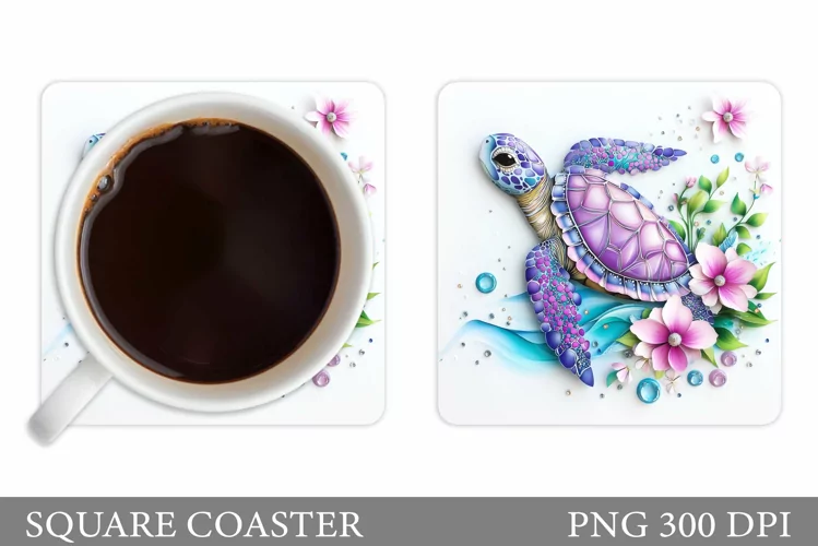 Turtle Square Coaster Design. Sea Turtle Coaster Sublimation