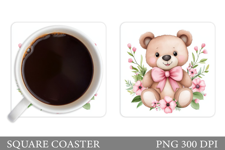 Bear Coaster Sublimation. Bear Flowers Coaster Design